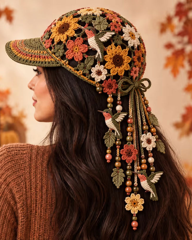 🍂 Damen Handgefertigte Gehäkelte Herbst Baseballkappe