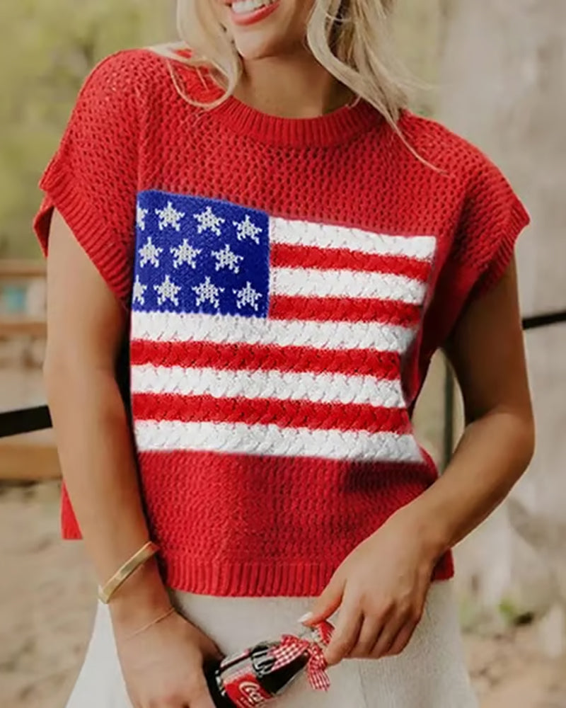 Pullover Flaggenmuster Rundhals