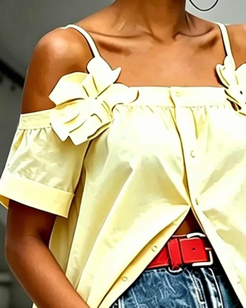 Bluse Dünner Träger Cold Shoulder Lang