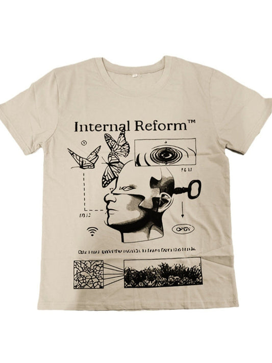 Apricot Vintage Print Oversized Short Sleeve Shirt