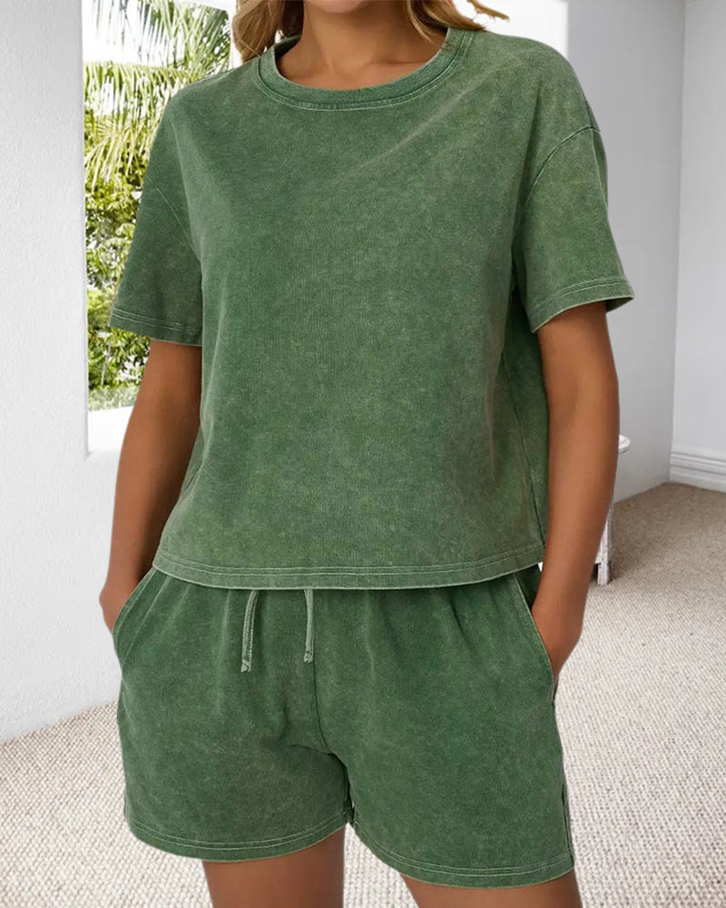 Set Aus Gewaschener Vintage-Rundhals-Casual