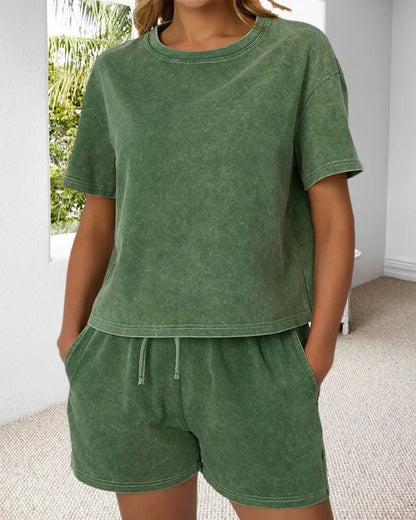 Set Aus Gewaschener Vintage-Rundhals-Casual