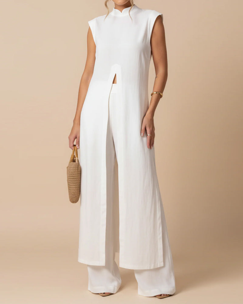 Set mit ärmellosem Oberteil und Hose mit weitem Bein