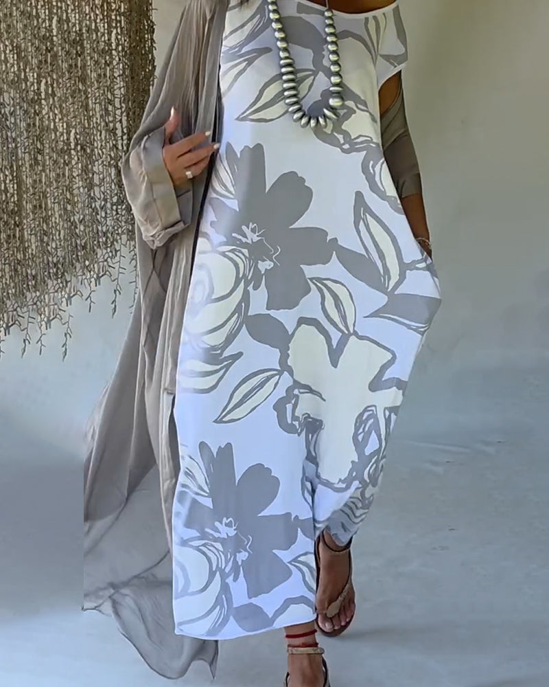 Kleid Abstrakt Blumendruck Ärmellos