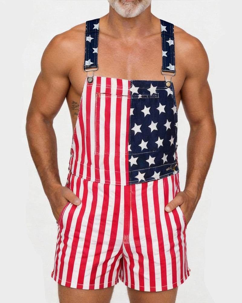 Overall Herren Flaggen Druck Träger Shorts