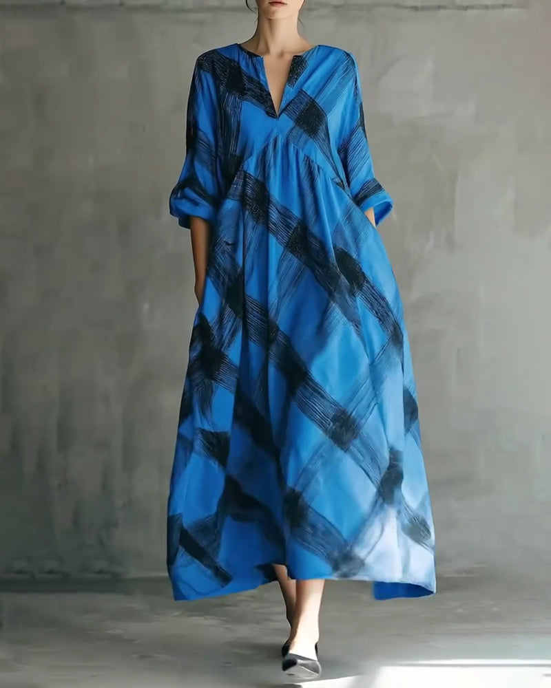 Kleid V-Ausschnitt Gedruckt Locker