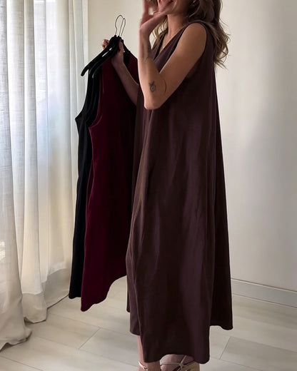 Kleid Tief V Ärmellos Lang