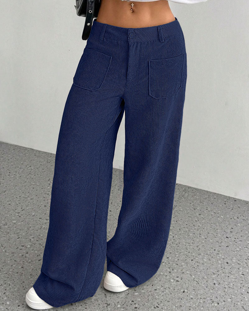 Hose Vorne Hinten Tasche Einfarbig Gerades Bein Lang