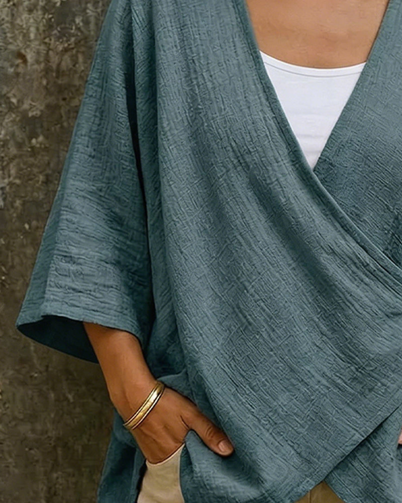 Bluse V-Ausschnitt Cross Front 3/4-Arm