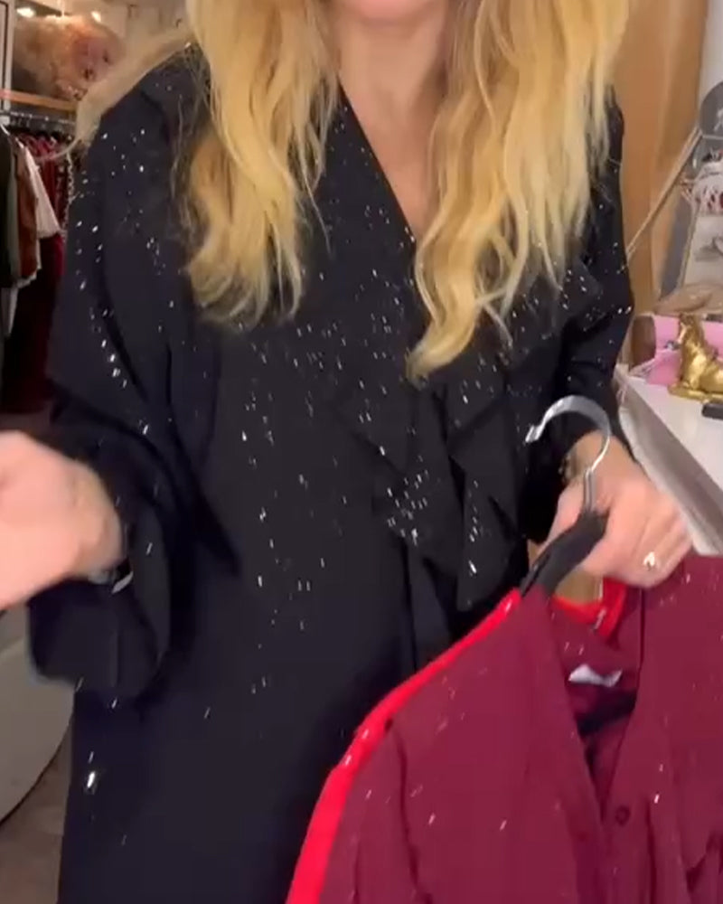 Kleid Weitfallend Rüschenbesatz Pailletten