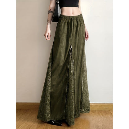 Jupe longue vert olive à taille élastique pour femme - Emanuela