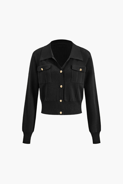 Einfarbiges Vintage Crop Top mit Knopfleiste und Maxirock Set