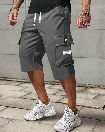 Hose Herren Lässig Kordelzug Capri Cargo