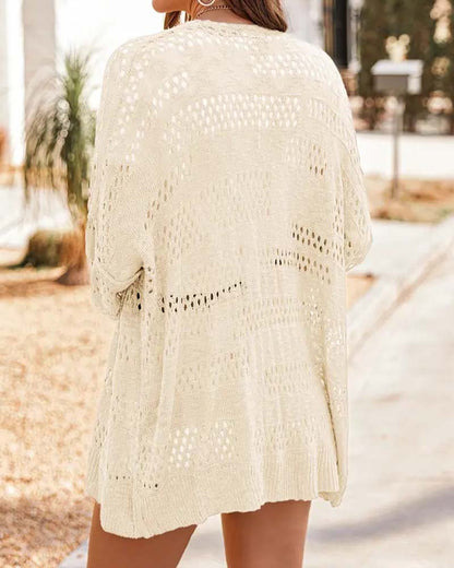 Cardigan Unifarben Hohlraum Freizeit