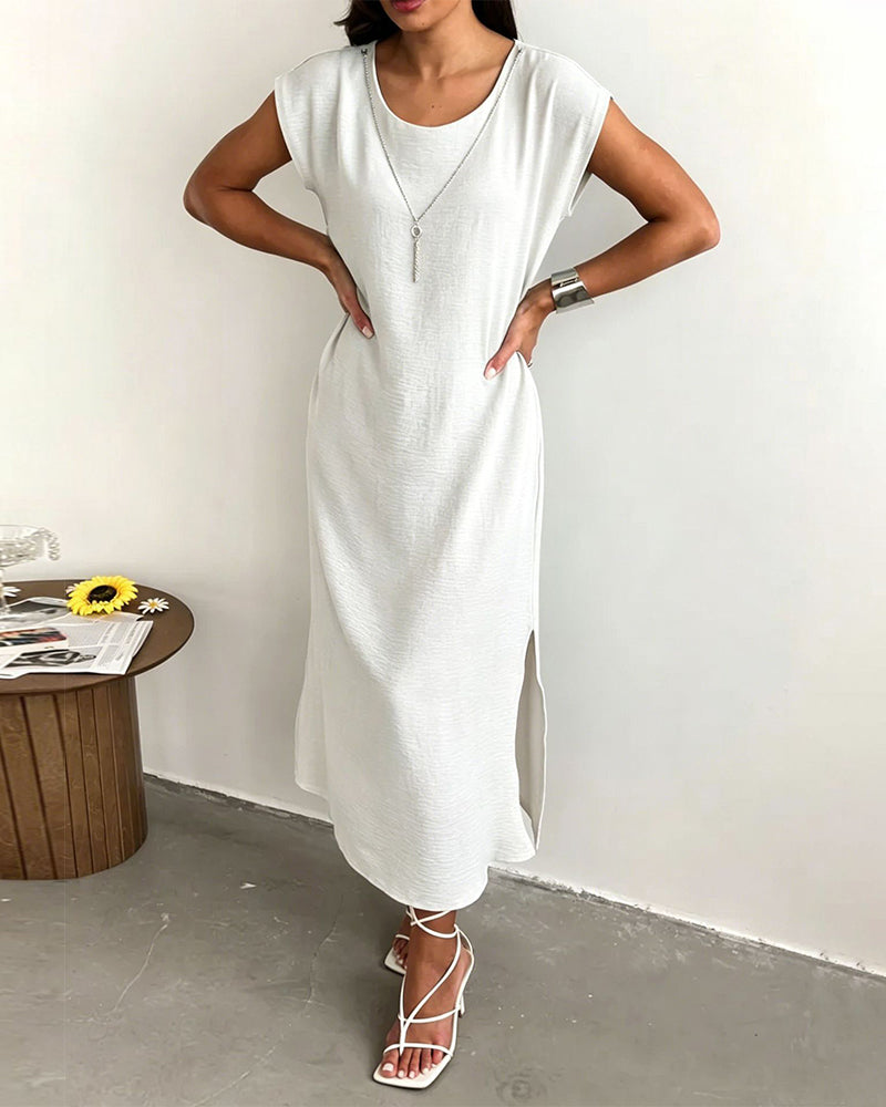 Kleid Midi Länge Schlitz Locker