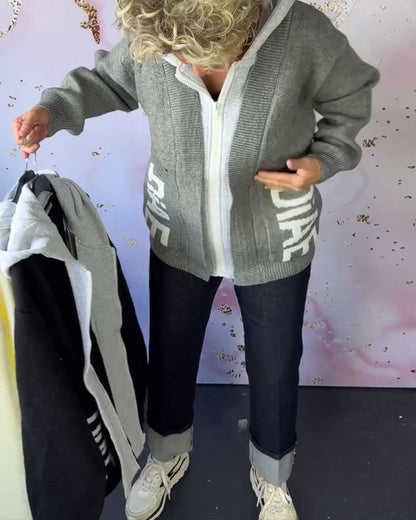 Lässiger Langärmliger Pullover-Mantel mit Buchstaben