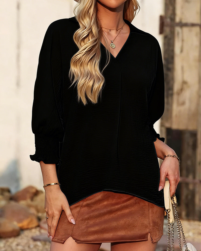 Bluse V-Ausschnitt Loose Fit 3/4-Arm