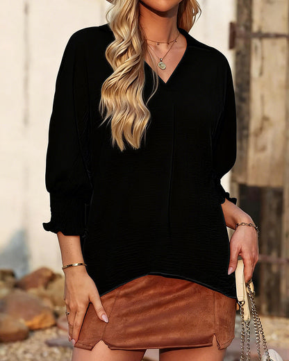 Bluse V-Ausschnitt Loose Fit 3/4-Arm