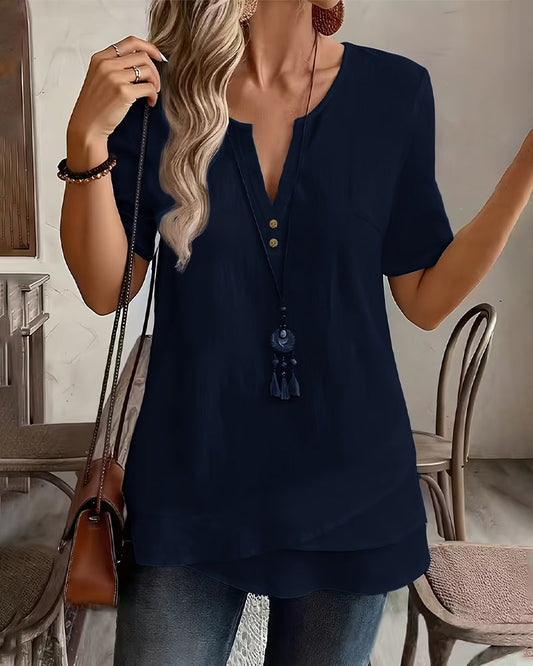 Bluse Klein V-Ausschnitt Kurzarm Uni