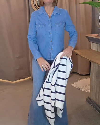 Hemd einfarbig Kragen Denim