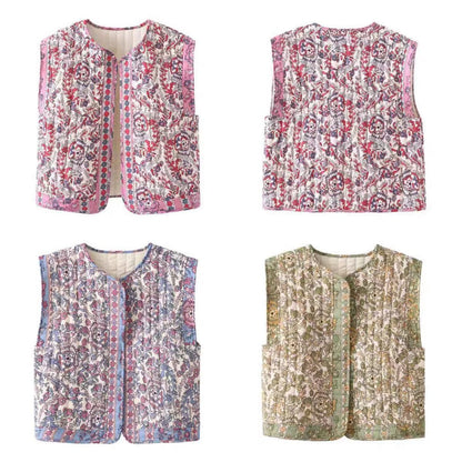 Floral Print Quilted Vest for Women - Gemma