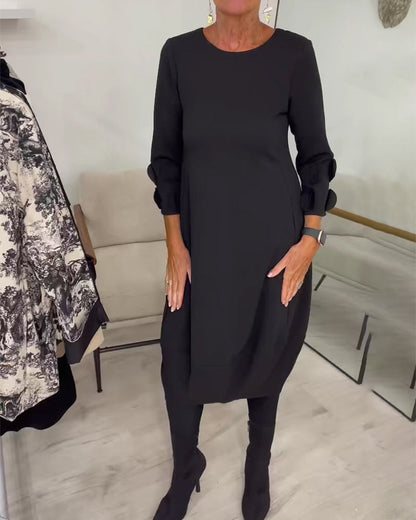 Kleid Rundhalsausschnitt Loose Fit Drapiert Lässig
