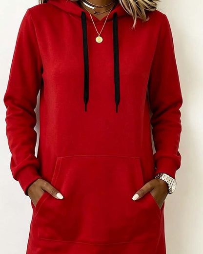 Sweatshirtkleid Einfarbig Geschwungener Saum Kapuze