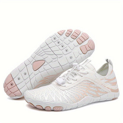 Baskets blanc-rose - chaussures de sport femme à semelles souples