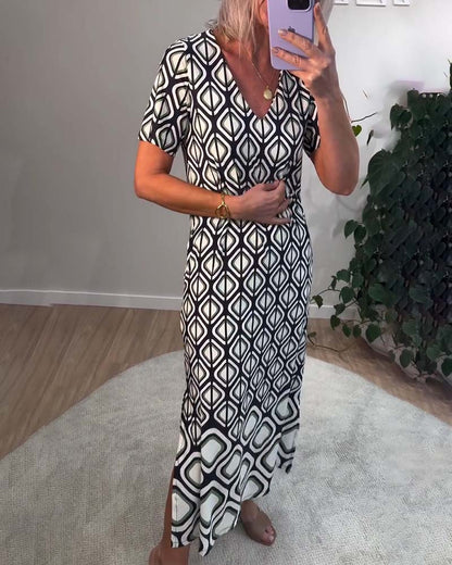 Kleid V-Ausschnitt Geometrisch Kurzärmlig