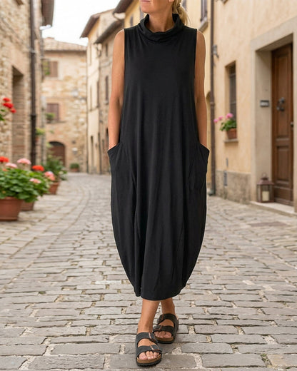 Kleid Rollkragen Ärmellos Casual