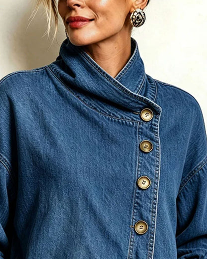 Mantel Diagonal Knopf Stehkragen Denim