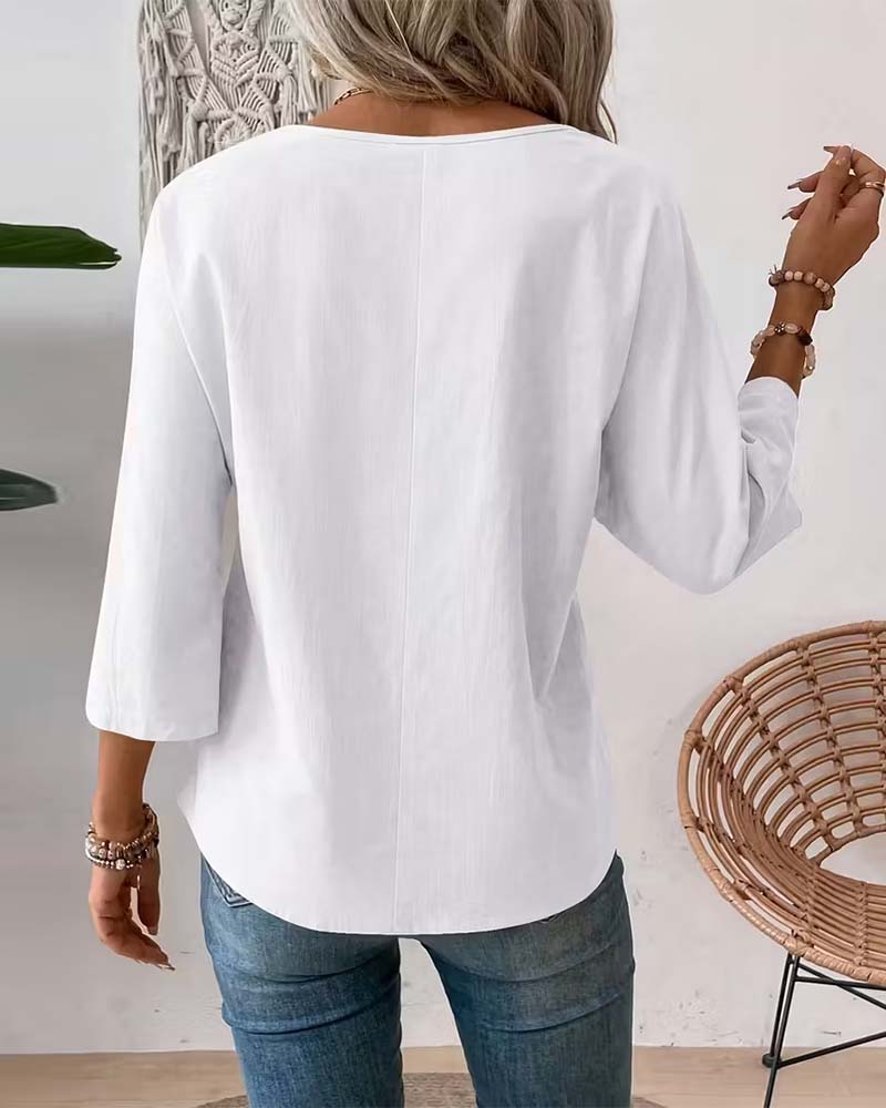Bluse Runder Halsausschnitt Locker Unifarben