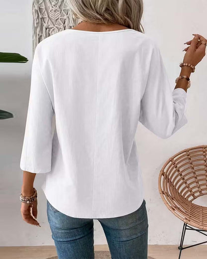 Bluse Runder Halsausschnitt Locker Unifarben
