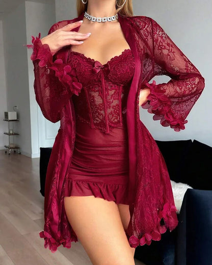Kleid Spitze Cover-Up Spaghettiträger Spitzenbesatz Pyjama