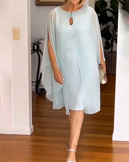 Kleid einfarbig modischer Kapellenärmel