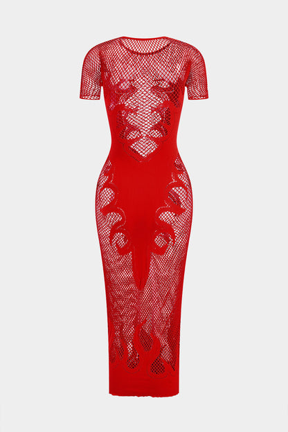 Unifarbenes Y2k Strickkleid mit Cut Out Details und Durchsichtigen Kurzen Ärmeln