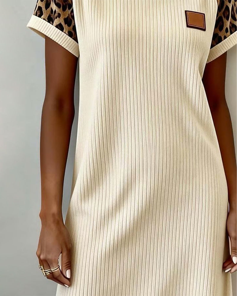 Kleid Rundhalsausschnitt Leopardenprint Color-Block