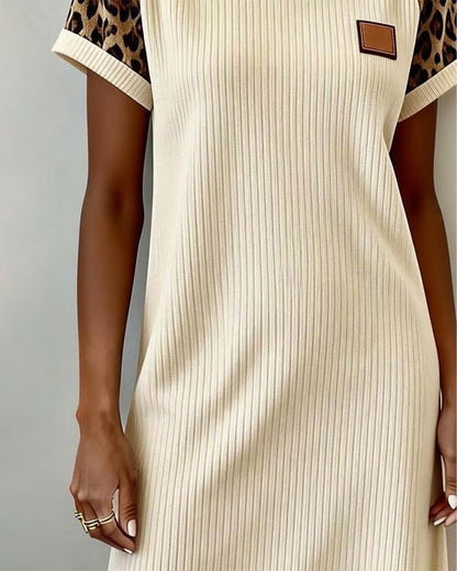 Kleid Rundhalsausschnitt Leopardenprint Color-Block