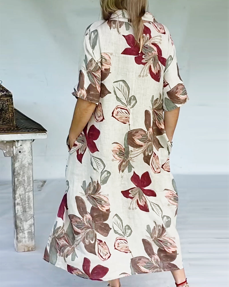 Kleid stylisch Reverskragen bedruckt