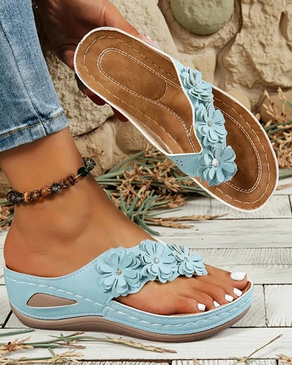 Sandalen Damen Blumige Keil Mit Riemen