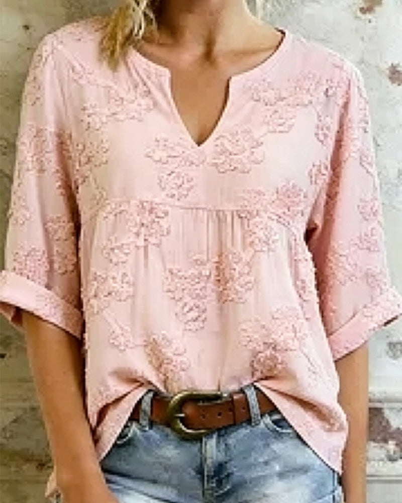Bluse 100% Baumwolle V-Ausschnitt Blumenprint 3/4-Arm