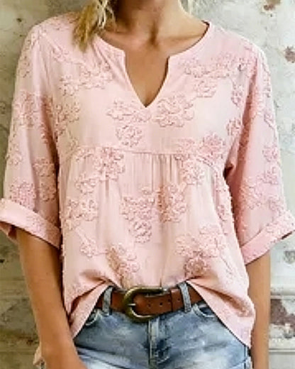 Bluse 100% Baumwolle V-Ausschnitt Blumenprint 3/4-Arm