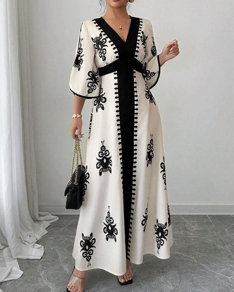 Maxikleid Bohemian Print V-Ausschnitt