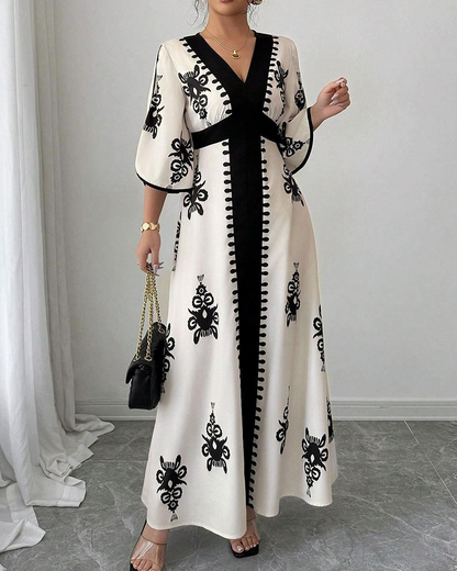 Maxikleid Bohemian Print V-Ausschnitt