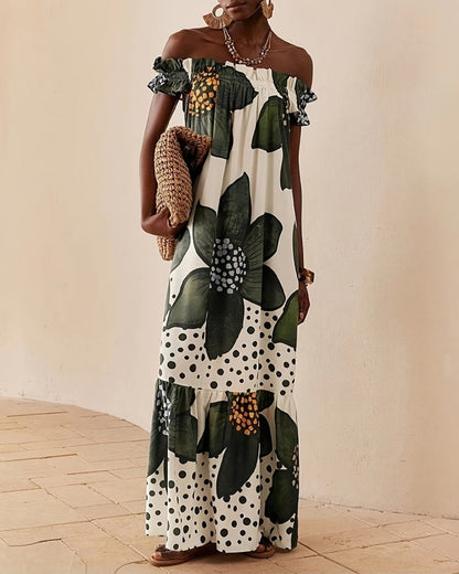 Kleid Ein Schulter Tupfen Blumen Maxi