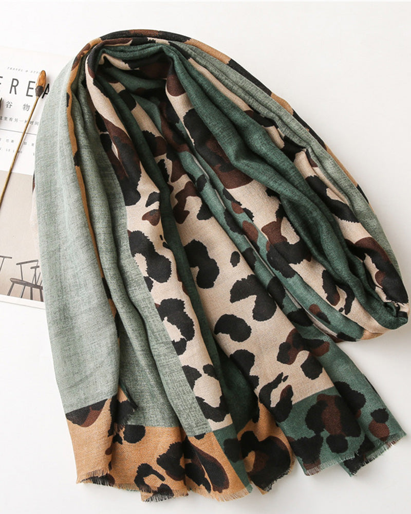 Damen Schal Leopard Patchwork Print Fransen Schal