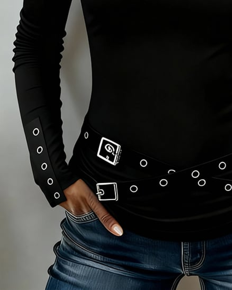 T-Shirt Ausschnitt Metallschnalle Taille
