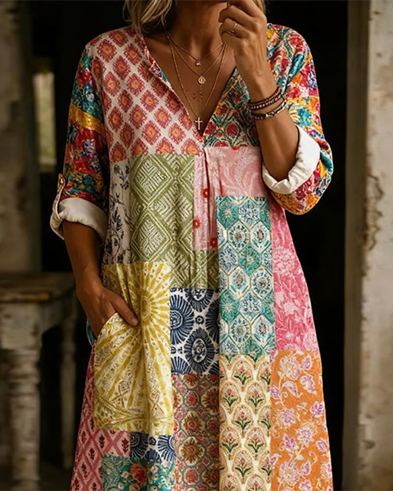 Kleid Patchwork Druck