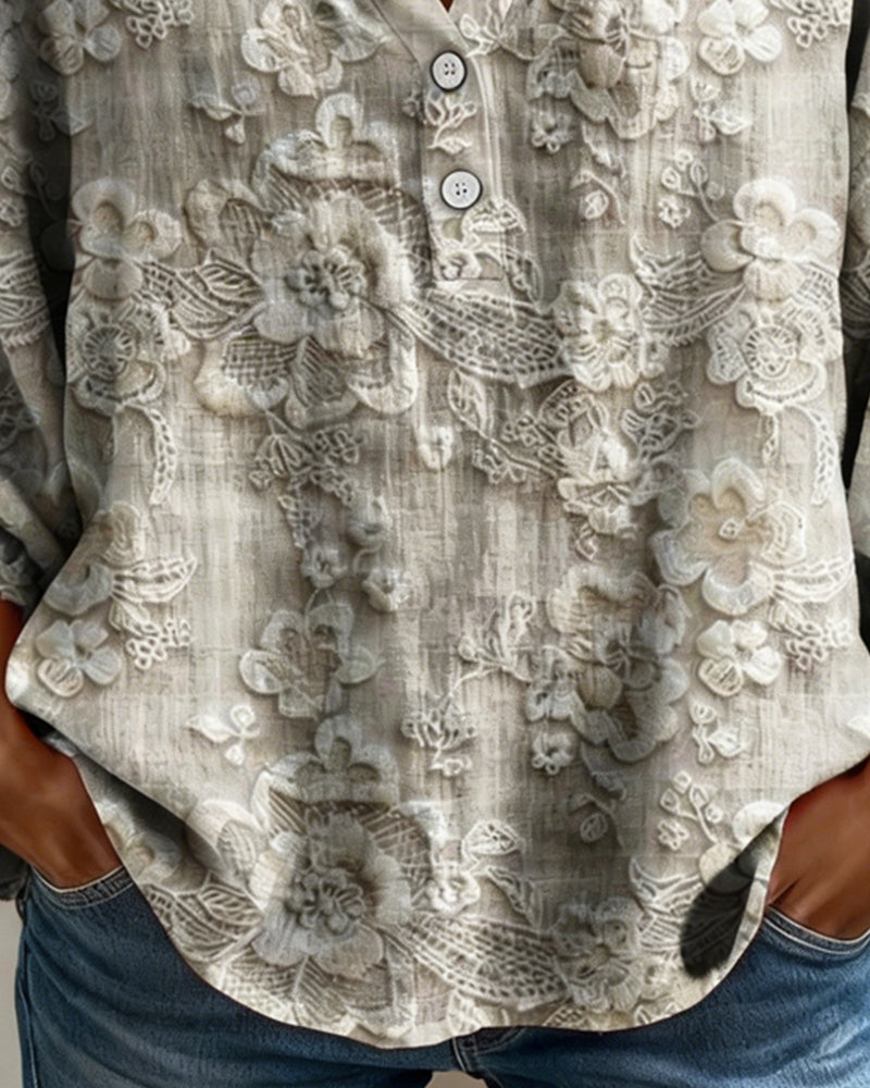 Bluse mit eckigem Ausschnitt bestickt Puffärmel