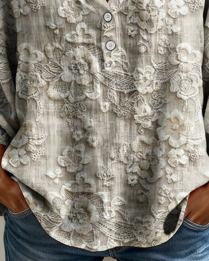 Bluse mit eckigem Ausschnitt bestickt Puffärmel